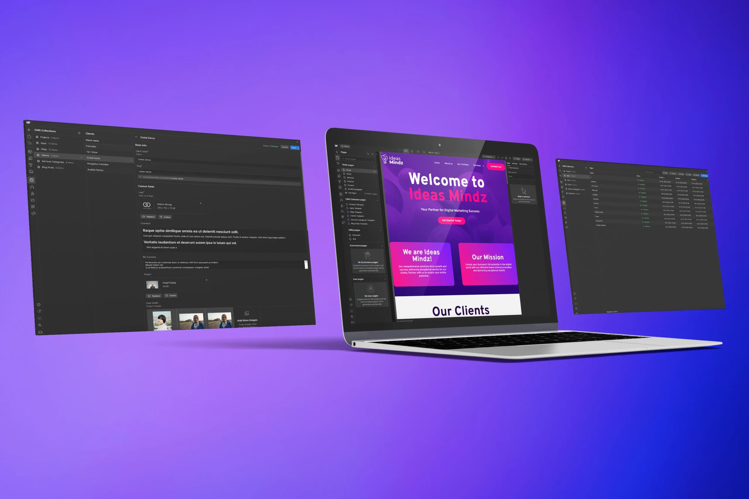 Creación de sitios web y landing pages a medida en WordPress y webflow. Páginas con un diseño limpio, 100% responsivas, veloces y enfocadas estratégicamente en convertir visitas en clientes